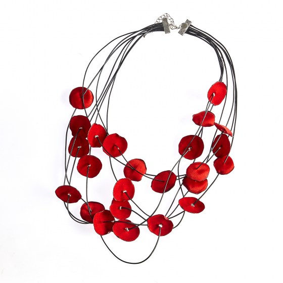 Handmade_necklace_satin_fabric_red_joyful_rose_petals
